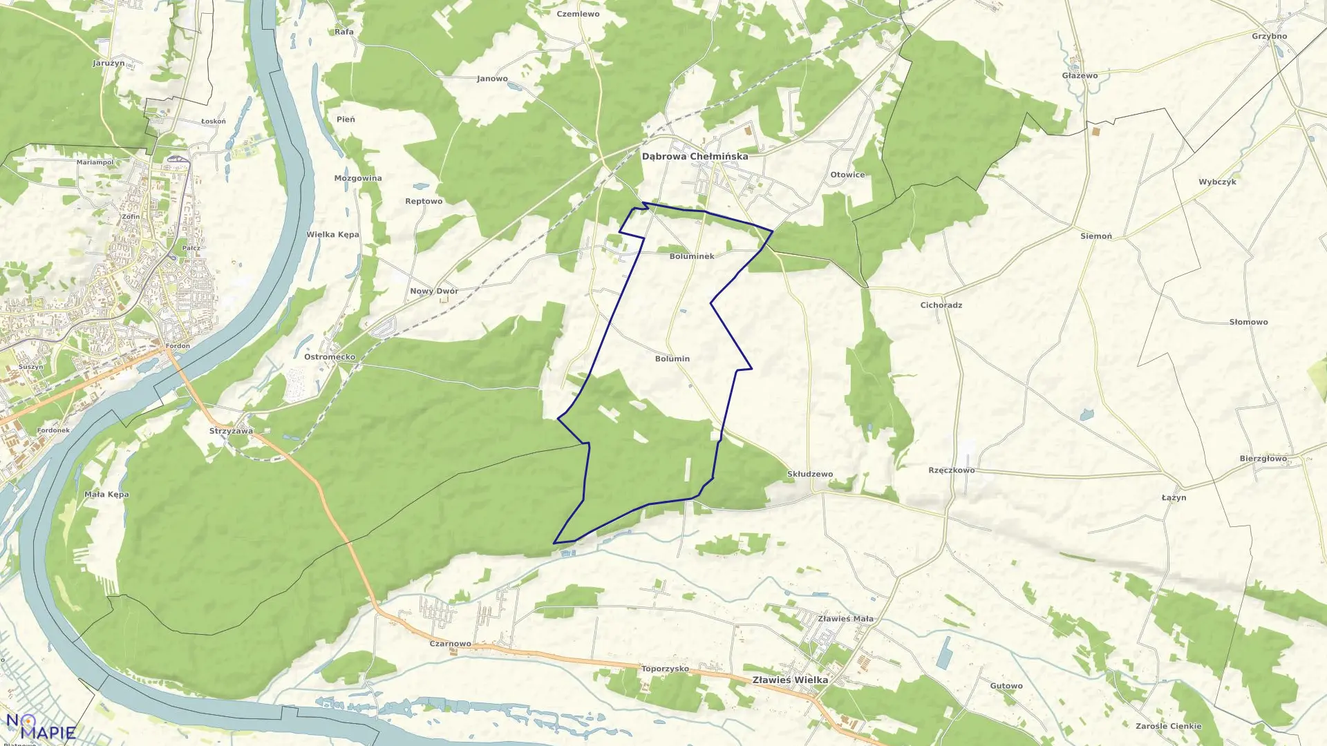 Mapa obrębu Bolumin w gminie Dąbrowa Chełmińska