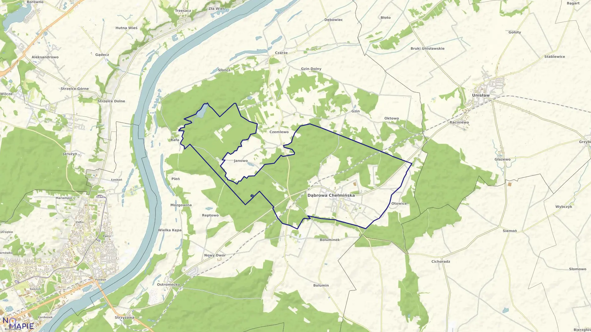 Mapa obrębu Dąbrowa Chełmińska w gminie Dąbrowa Chełmińska