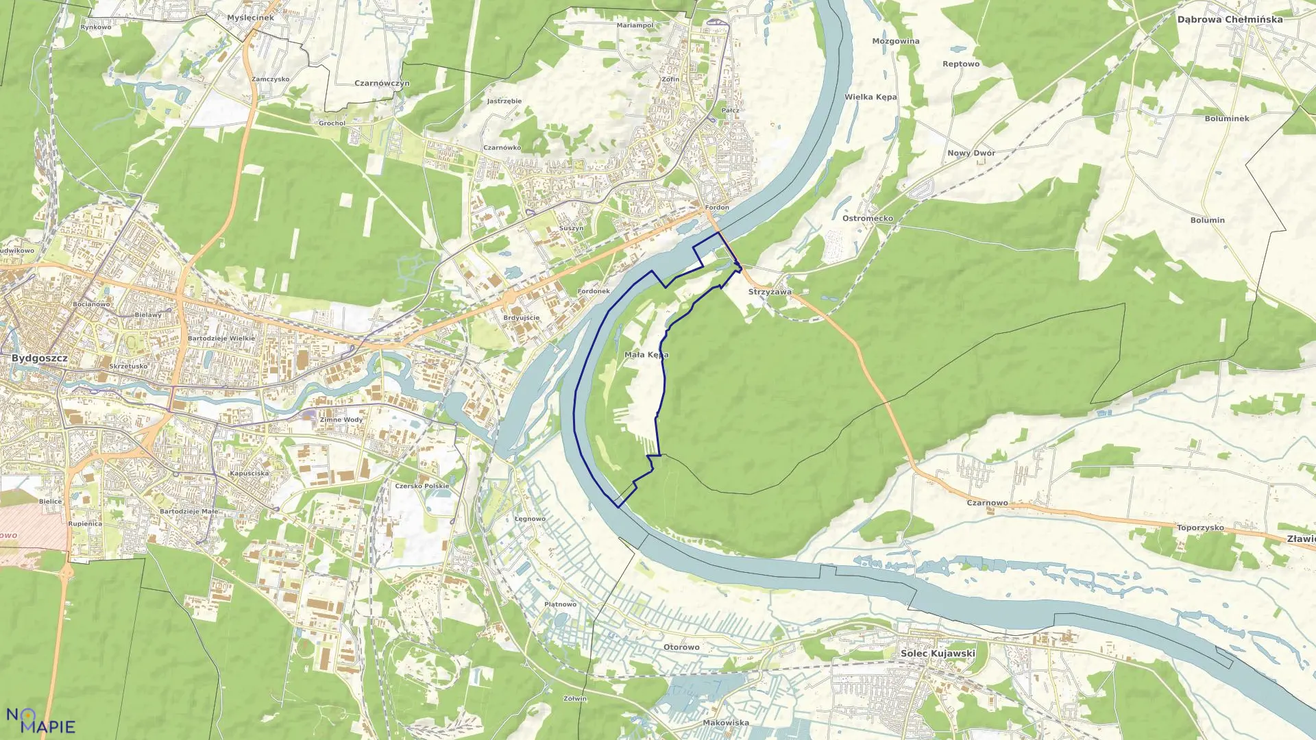 Mapa obrębu Mała Kępa w gminie Dąbrowa Chełmińska