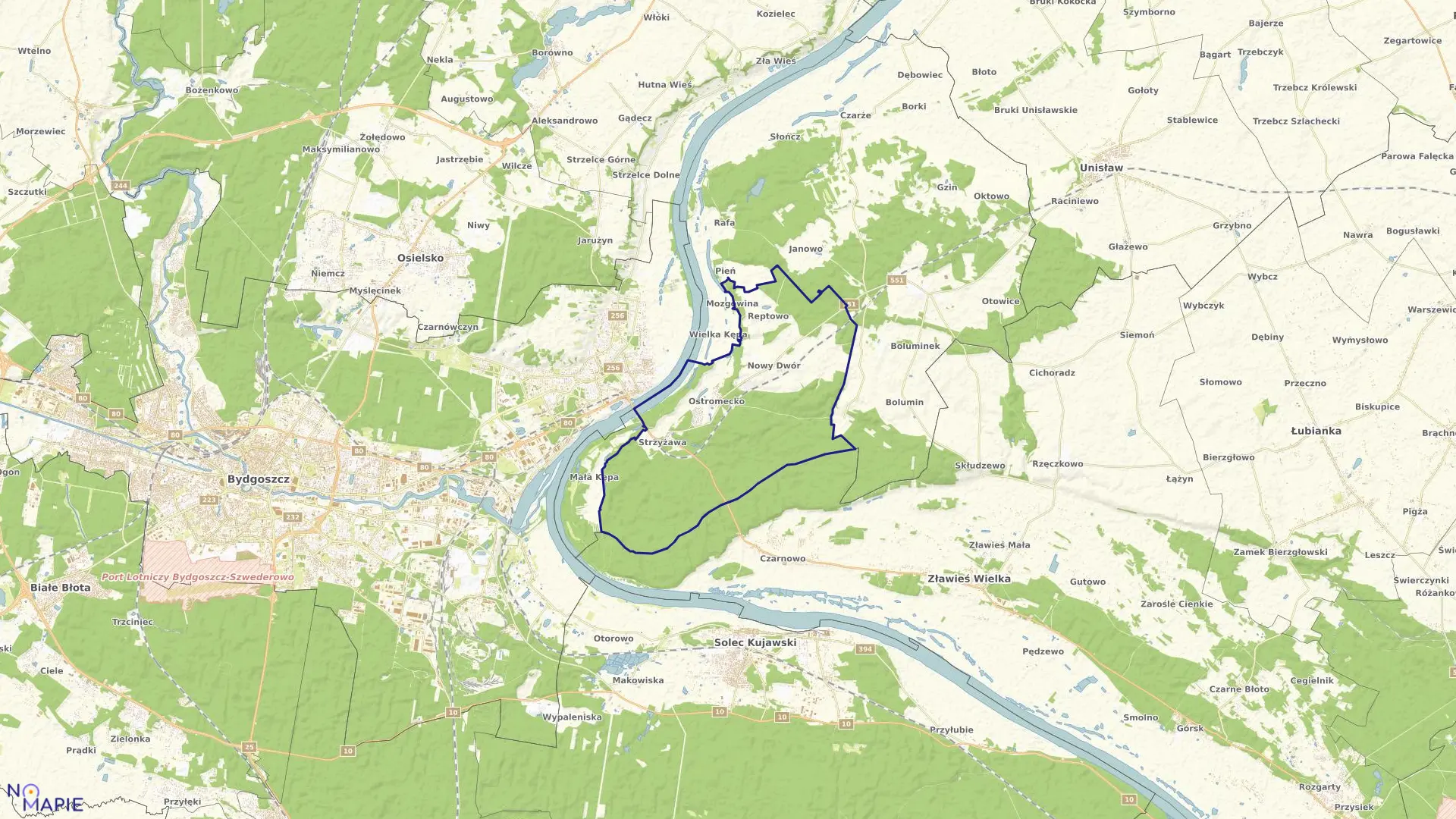 Mapa obrębu Ostromecko w gminie Dąbrowa Chełmińska