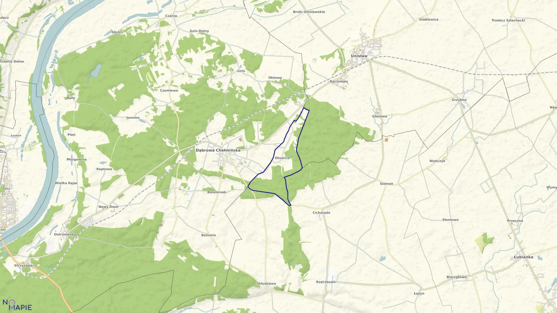 Mapa obrębu Otowice w gminie Dąbrowa Chełmińska