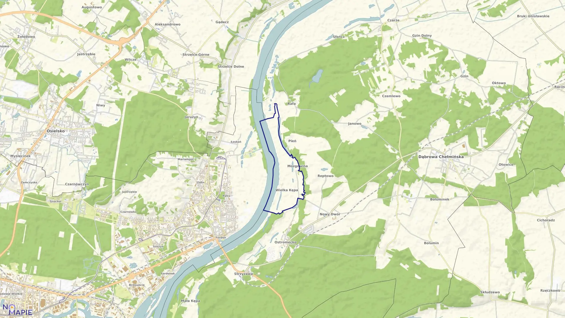 Mapa obrębu Wielka Kępa w gminie Dąbrowa Chełmińska